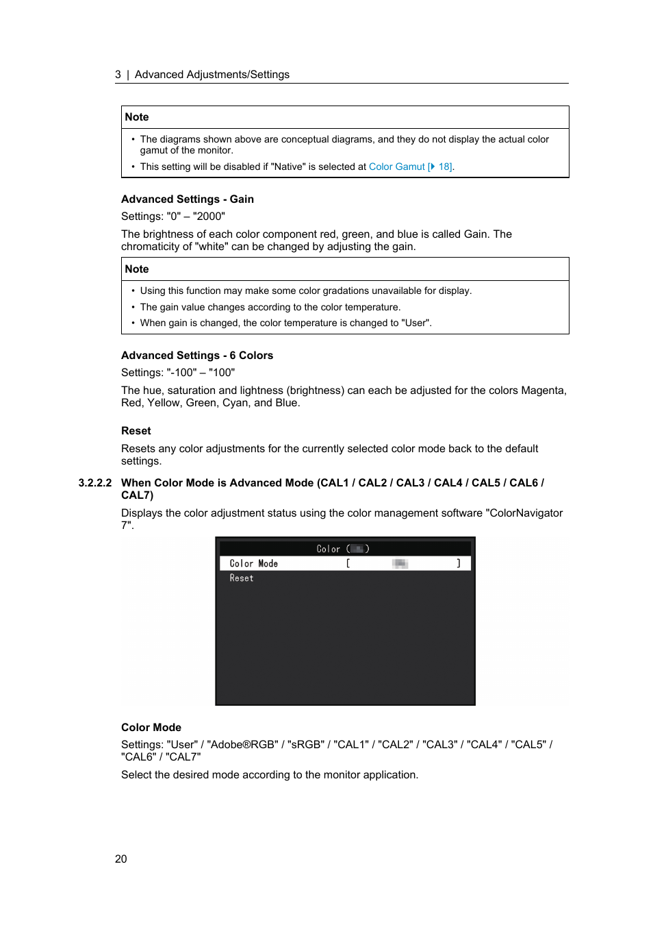 When color mode is | Eizo ColorEdge CS2400S 24.1" Monitor User Manual | Page 20 / 47