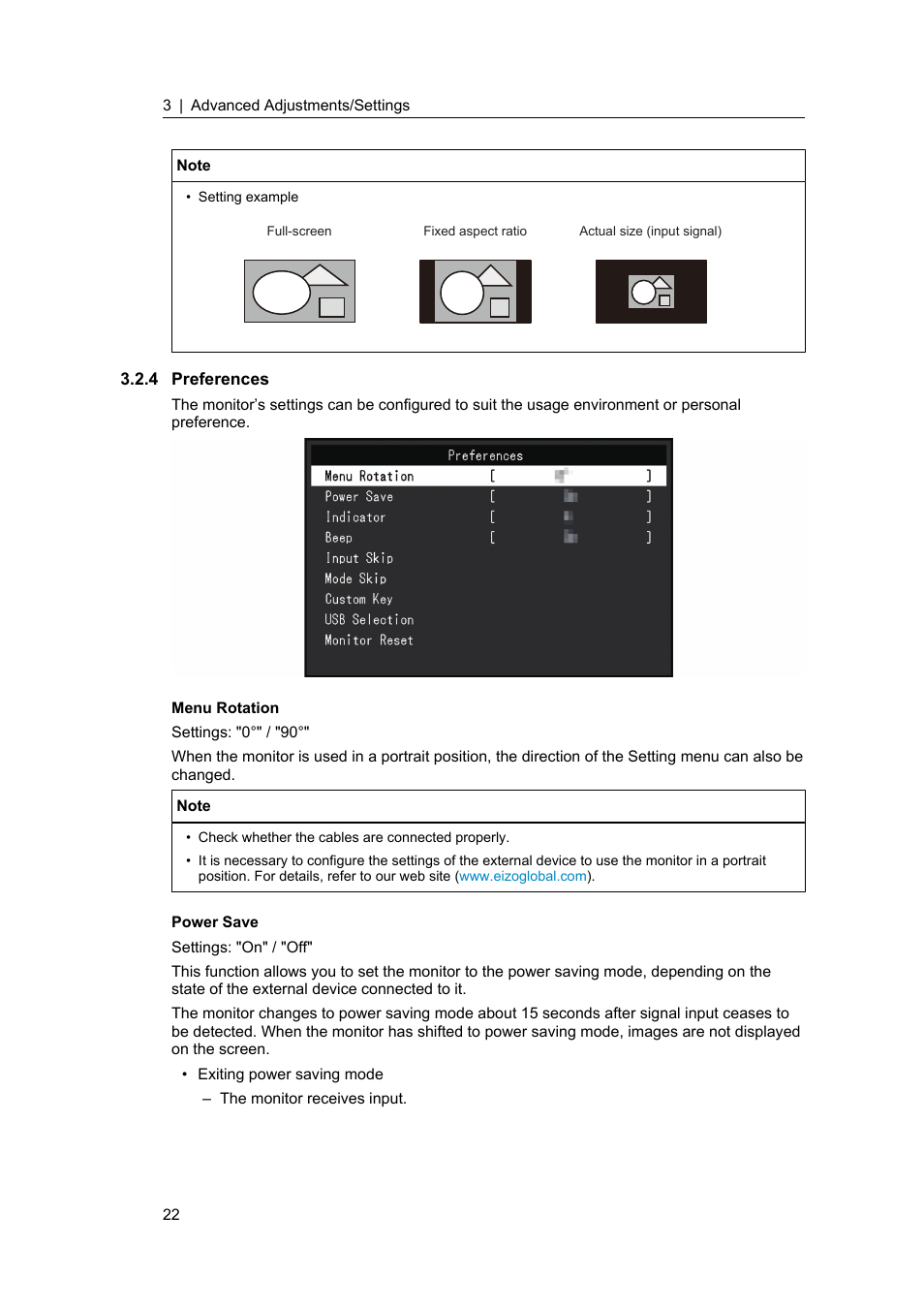 4 preferences, Preferences | Eizo ColorEdge CS2400S 24.1" Monitor User Manual | Page 22 / 47