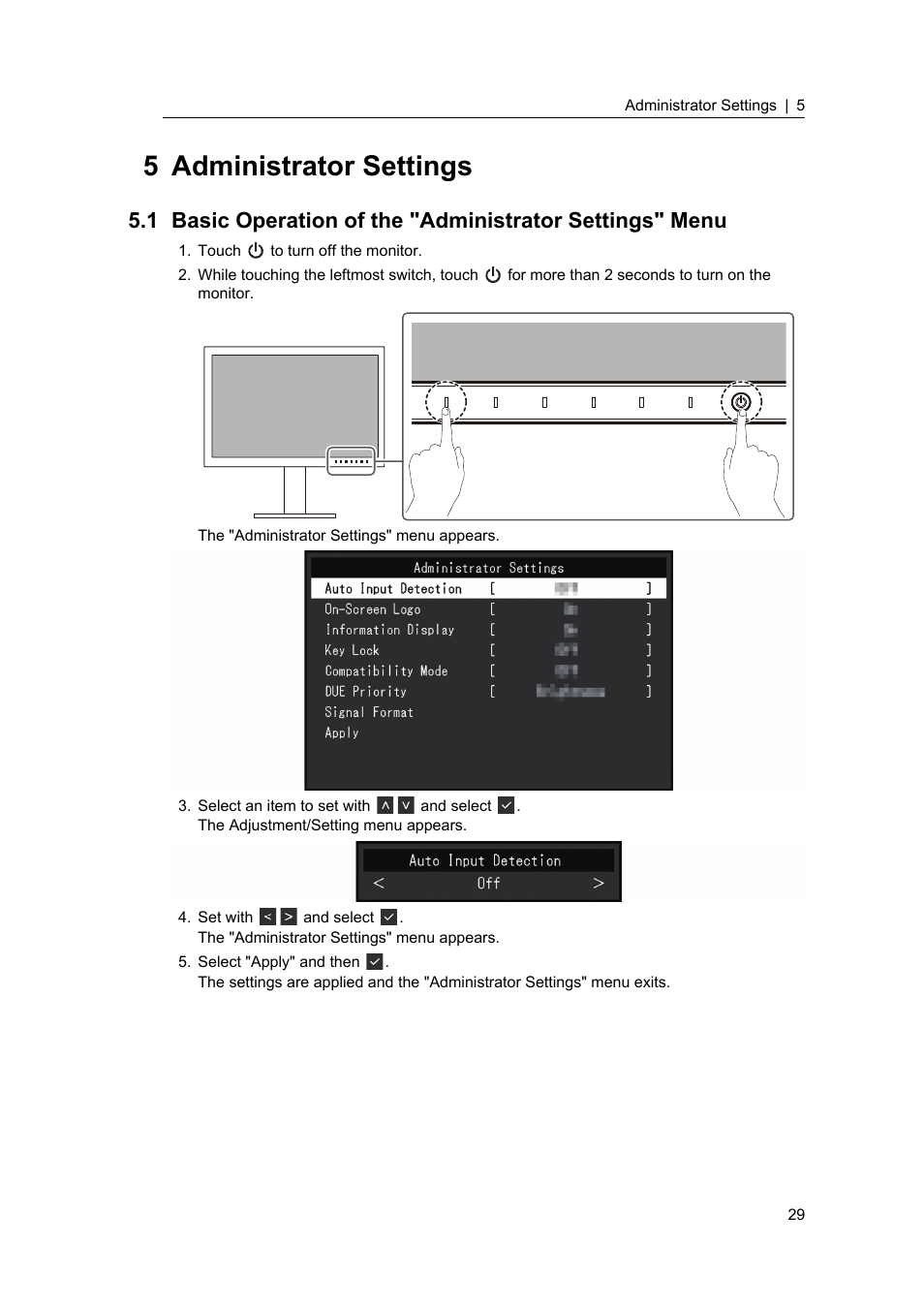 5 administrator settings | Eizo ColorEdge CS2400S 24.1" Monitor User Manual | Page 29 / 47