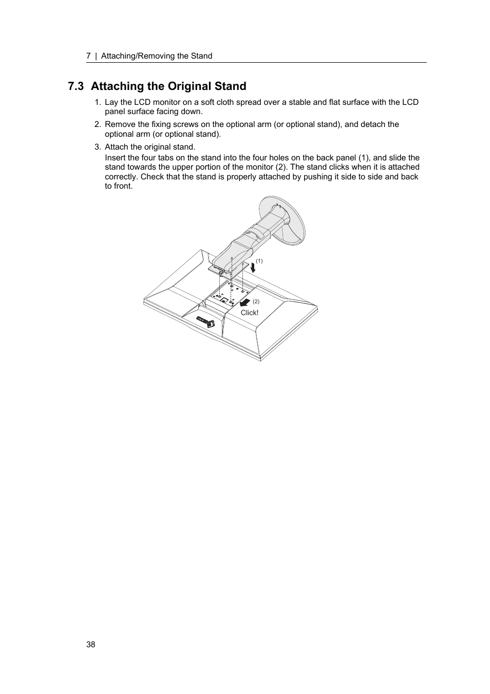 3 attaching the original stand, Attaching the original stand | Eizo ColorEdge CS2400S 24.1" Monitor User Manual | Page 38 / 47