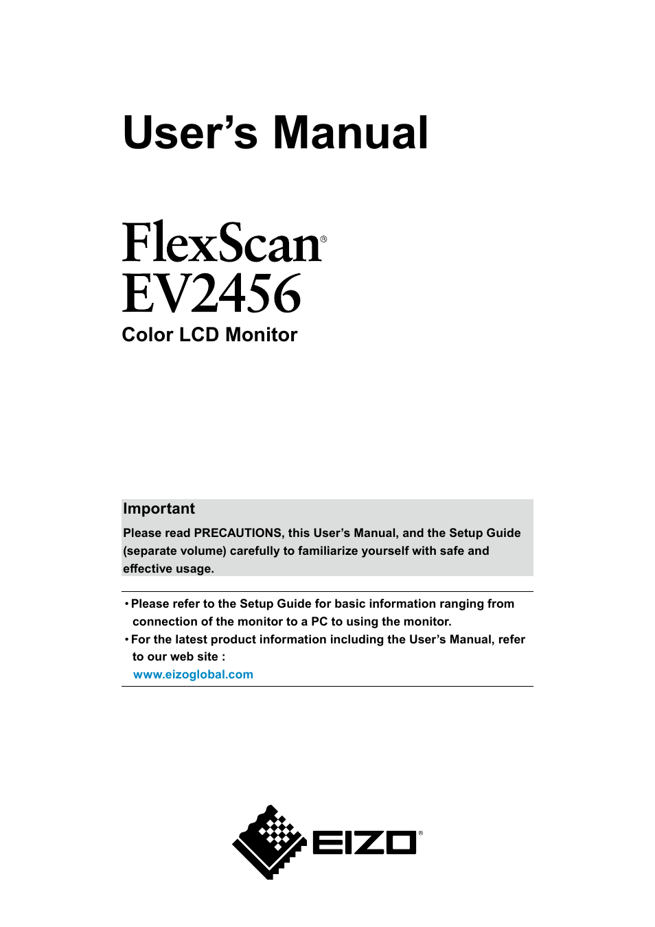 Eizo FlexScan EV2456 24.1" 16:10 IPS Monitor User Manual | 49 pages