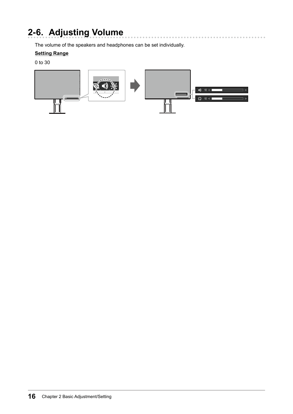 6. adjusting volume | Eizo FlexScan EV2456 24.1" 16:10 IPS Monitor User Manual | Page 16 / 49