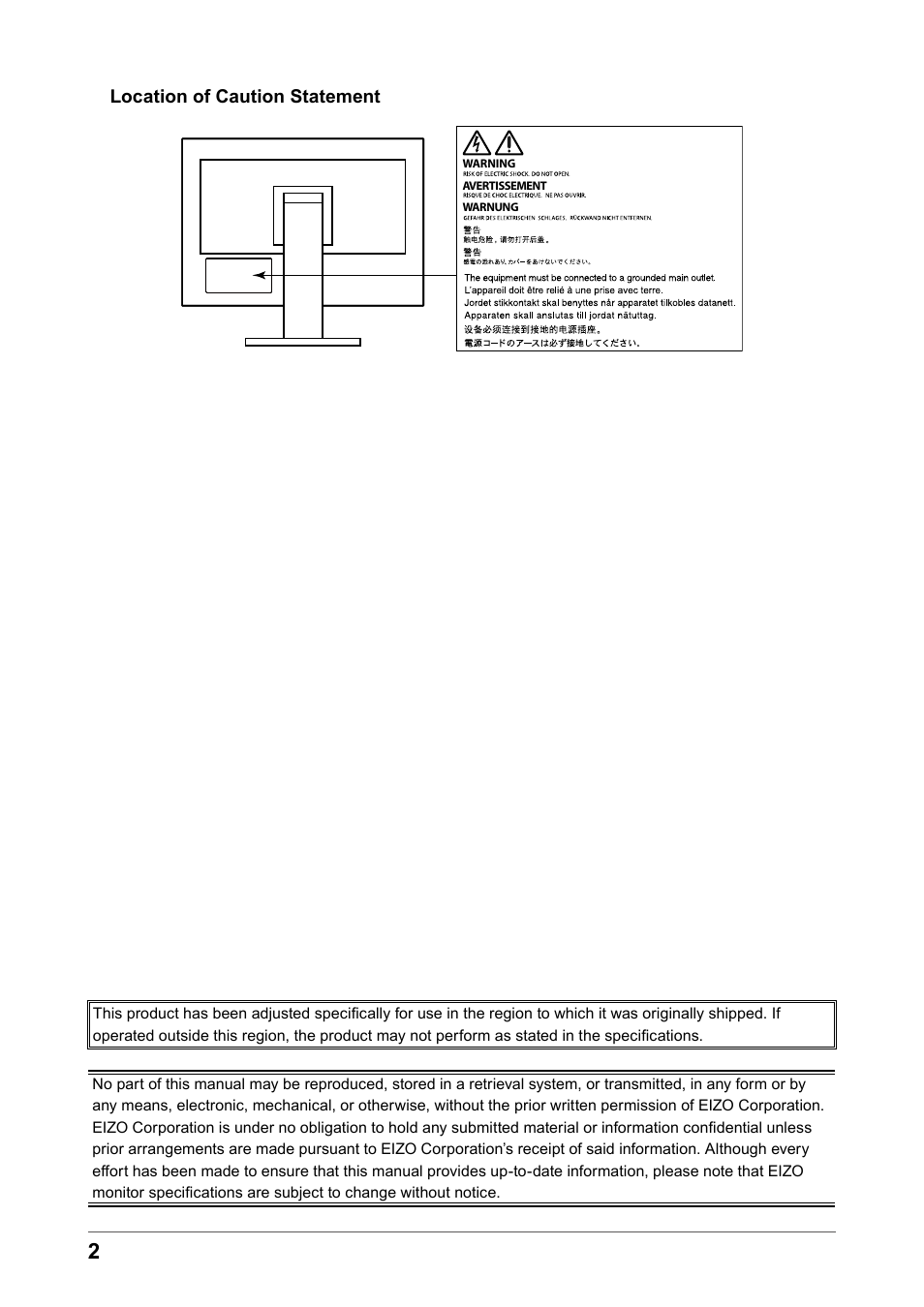 Location of caution statement | Eizo FlexScan EV2456 24.1" 16:10 IPS Monitor User Manual | Page 2 / 49