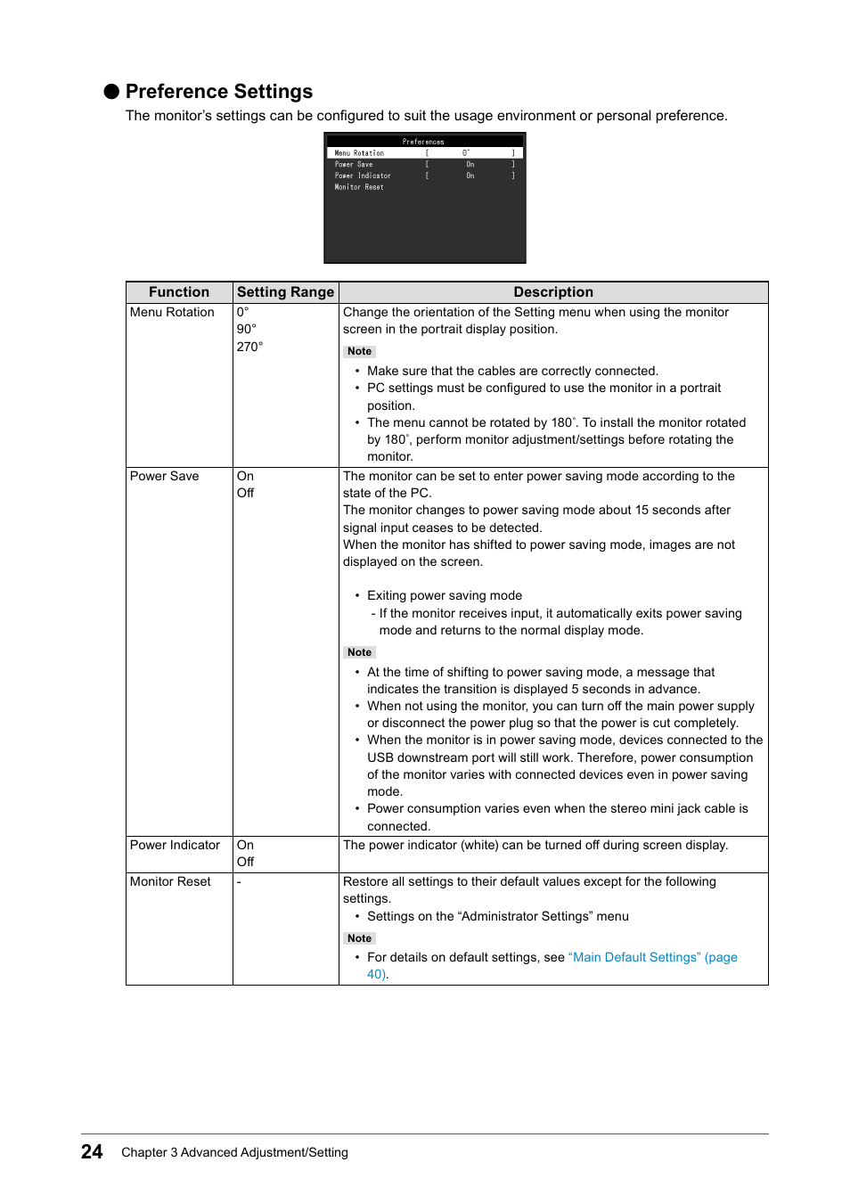 Preference settings | Eizo FlexScan EV2456 24.1" 16:10 IPS Monitor User Manual | Page 24 / 49