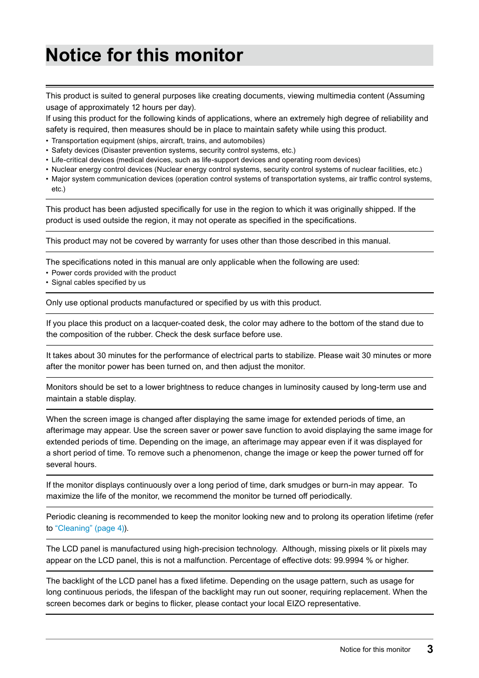 Notice for this monitor | Eizo FlexScan EV2456 24.1" 16:10 IPS Monitor User Manual | Page 3 / 49