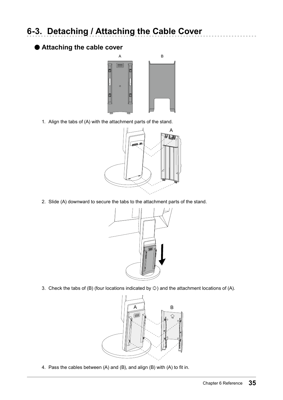 3. detaching / attaching the cable cover, Attaching the cable cover | Eizo FlexScan EV2456 24.1" 16:10 IPS Monitor User Manual | Page 35 / 49