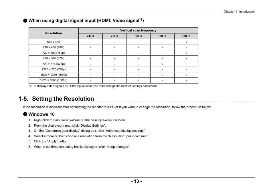 5. setting the resolution, Windows 10 | Eizo ColorEdge CG2420 24" 16:10 Hardware Calibration IPS Monitor User Manual | Page 13 / 68