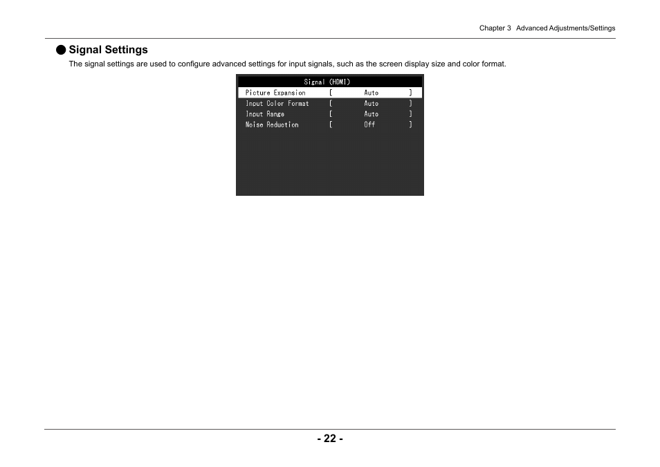 Signal settings | Eizo ColorEdge CG2420 24" 16:10 Hardware Calibration IPS Monitor User Manual | Page 22 / 68