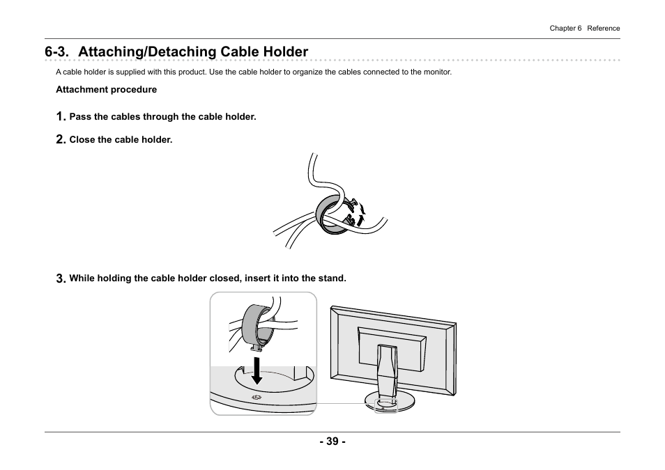 3. attaching/detaching cable holder | Eizo ColorEdge CG2420 24" 16:10 Hardware Calibration IPS Monitor User Manual | Page 39 / 68