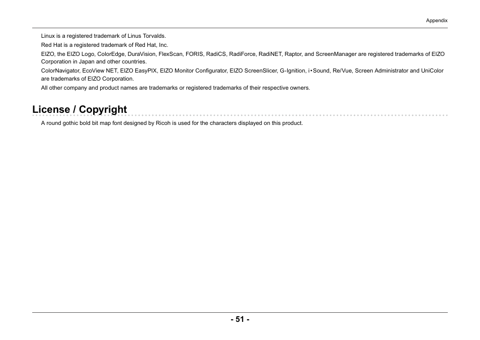 License / copyright | Eizo ColorEdge CG2420 24" 16:10 Hardware Calibration IPS Monitor User Manual | Page 51 / 68