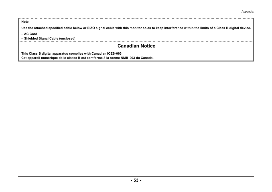 Canadian notice | Eizo ColorEdge CG2420 24" 16:10 Hardware Calibration IPS Monitor User Manual | Page 53 / 68