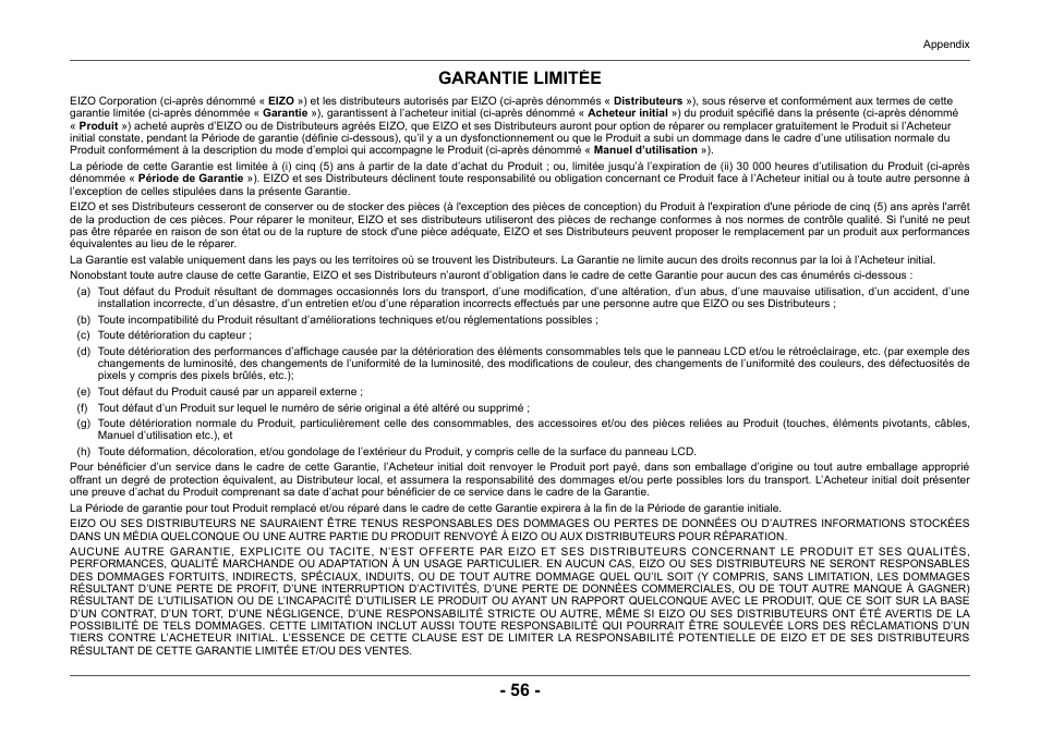 Garantie limitée | Eizo ColorEdge CG2420 24" 16:10 Hardware Calibration IPS Monitor User Manual | Page 56 / 68