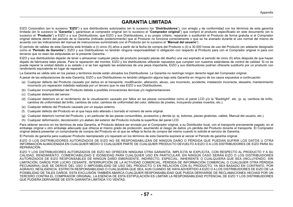 Garantía limitada | Eizo ColorEdge CG2420 24" 16:10 Hardware Calibration IPS Monitor User Manual | Page 57 / 68