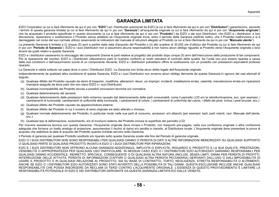 Garanzia limitata | Eizo ColorEdge CG2420 24" 16:10 Hardware Calibration IPS Monitor User Manual | Page 58 / 68