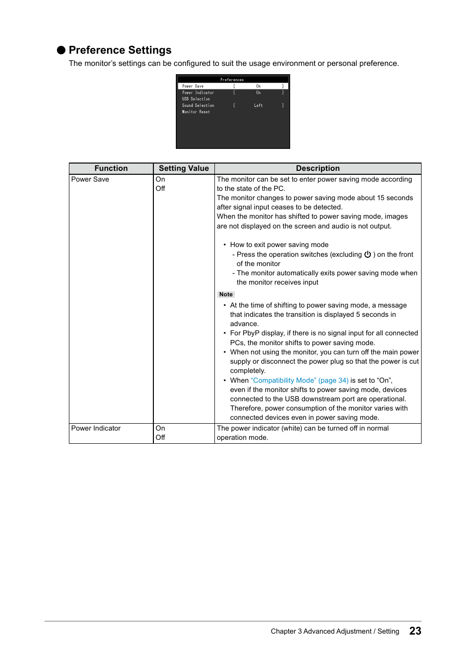 Preference settings | Eizo FlexScan EV3895FX-BK 37.5" 24:10 Ultrawide Curved IPS Monitor (Black) User Manual | Page 23 / 49