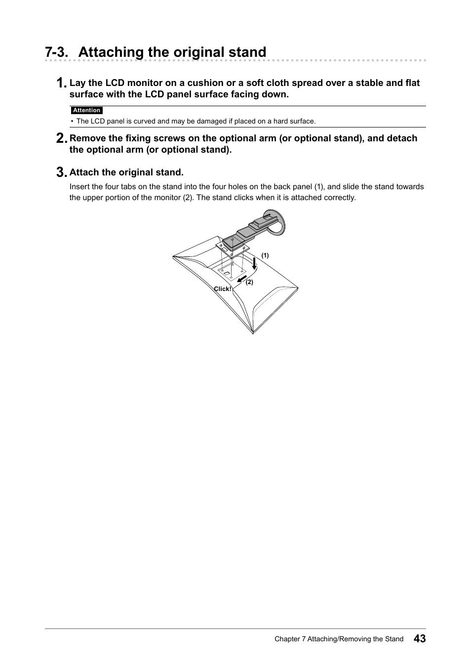 3. attaching the original stand, 3. attaching the original stand 1 | Eizo FlexScan EV3895FX-BK 37.5" 24:10 Ultrawide Curved IPS Monitor (Black) User Manual | Page 43 / 49