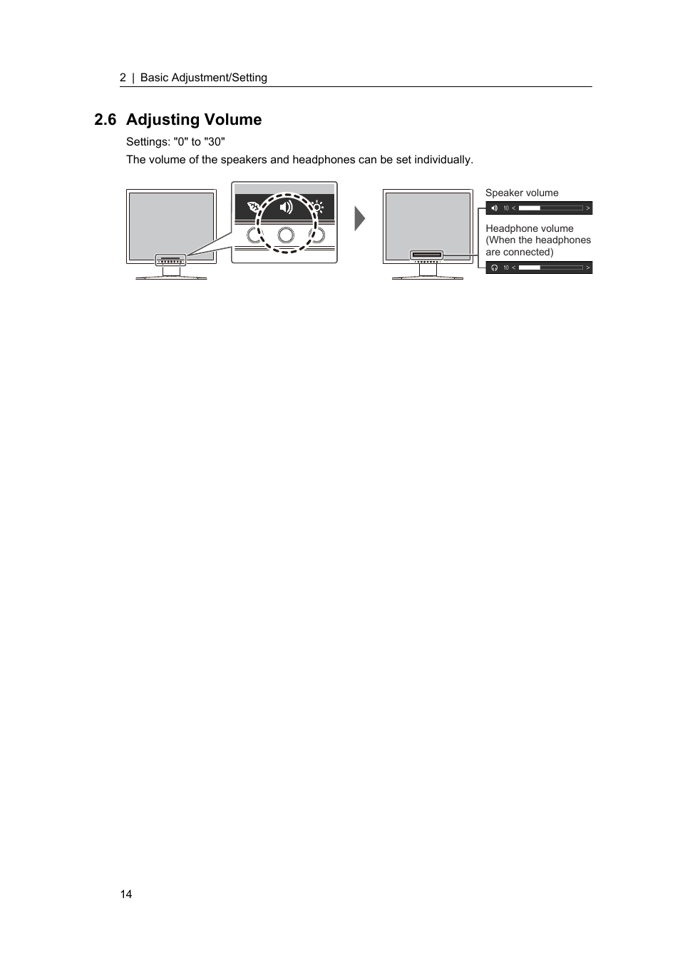 6 adjusting volume, Adjusting volume | Eizo FlexScan S1934 19" 5:4 Square IPS Monitor User Manual | Page 14 / 36