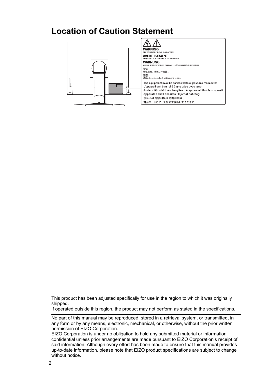 Location of caution statement | Eizo FlexScan S1934 19" 5:4 Square IPS Monitor User Manual | Page 2 / 36