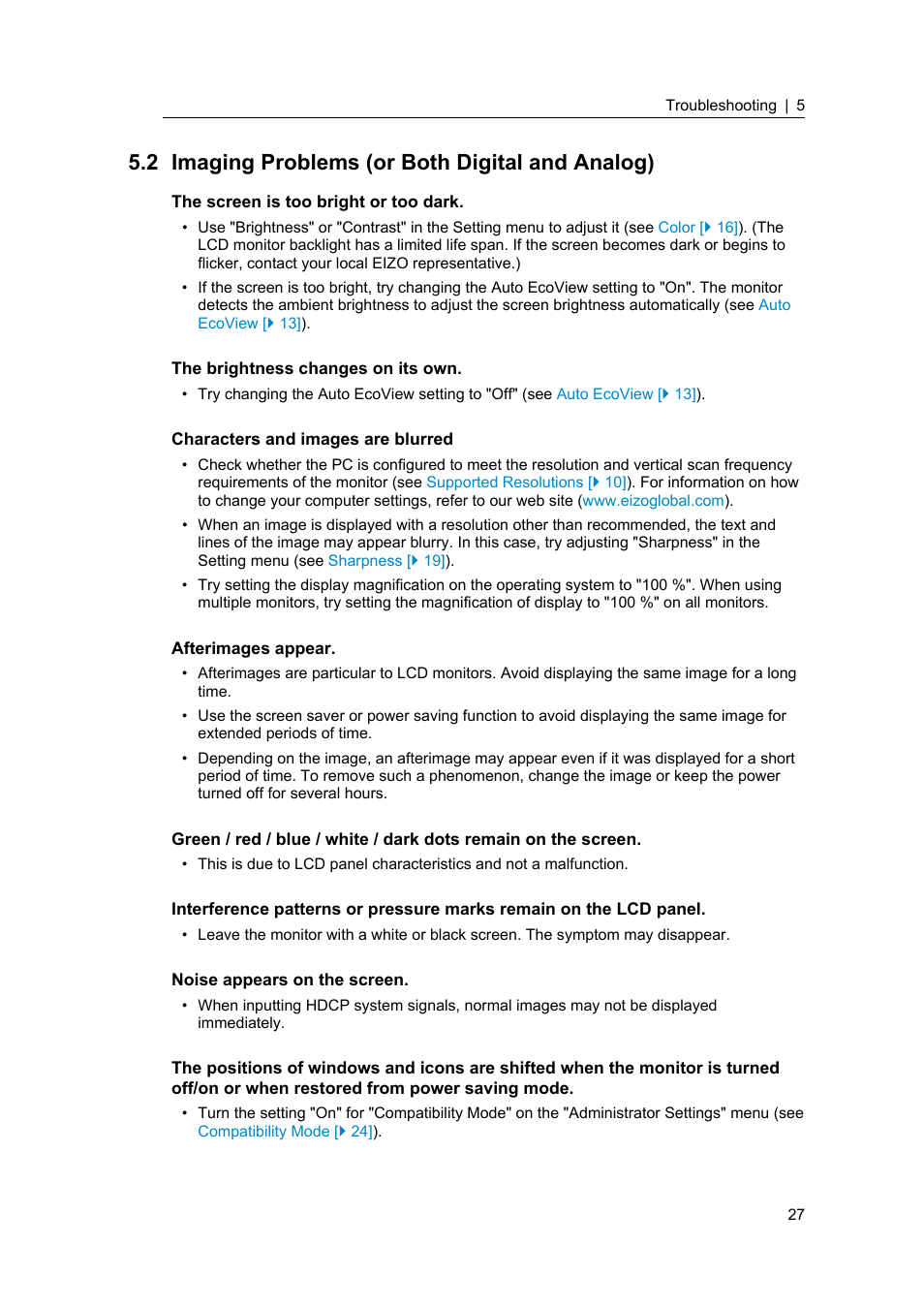 2 imaging problems (or both digital and analog), Imaging problems (or both digital and analog) | Eizo FlexScan S1934 19" 5:4 Square IPS Monitor User Manual | Page 27 / 36