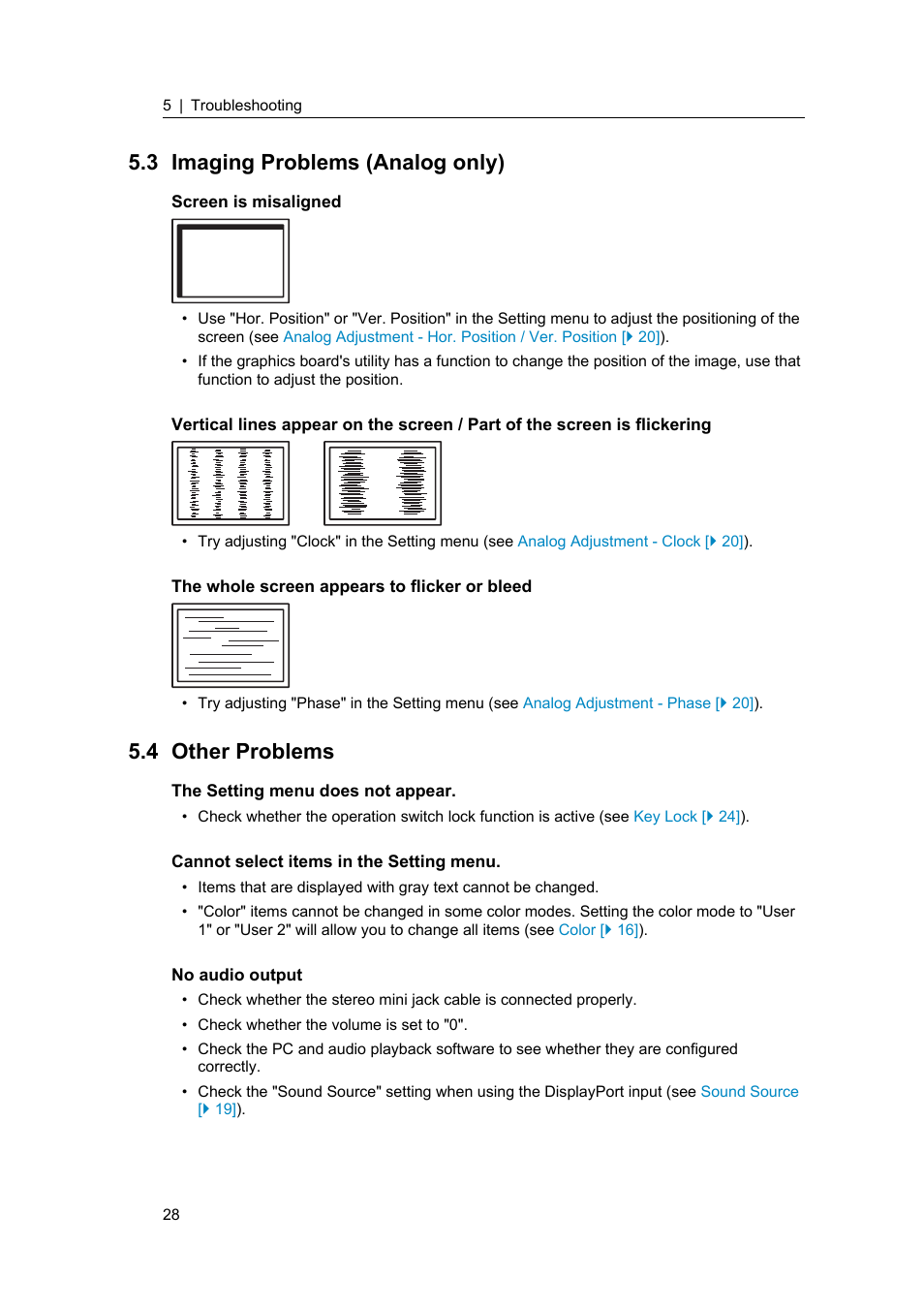 3 imaging problems (analog only), 4 other problems, Imaging problems (analog only) | Other problems | Eizo FlexScan S1934 19" 5:4 Square IPS Monitor User Manual | Page 28 / 36