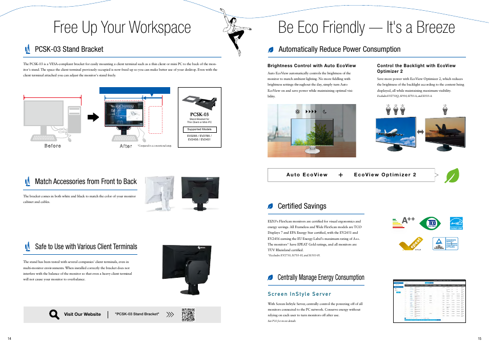 Free up your workspace, Be eco friendly — it's a breeze | Eizo FlexScan EV3285 31.5