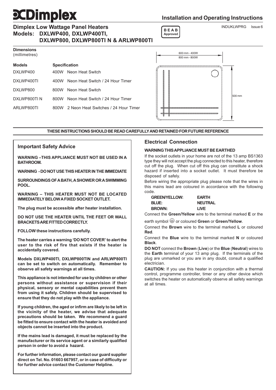 Dimplex DXLWP400TI User Manual | 4 pages