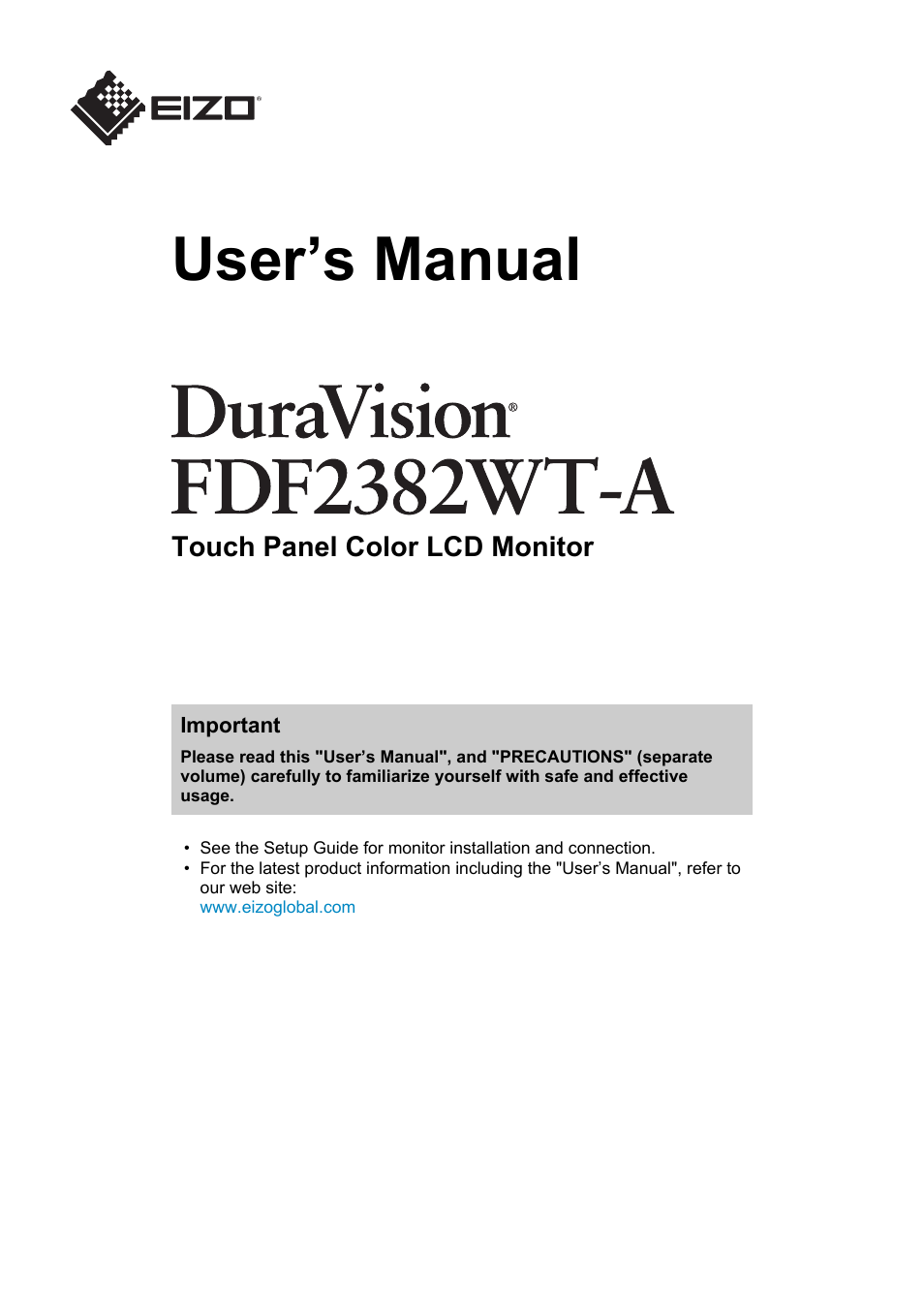 Eizo DuraVision FDF2382WT-A 23" Multi-Touch Display (Black) User Manual | 43 pages