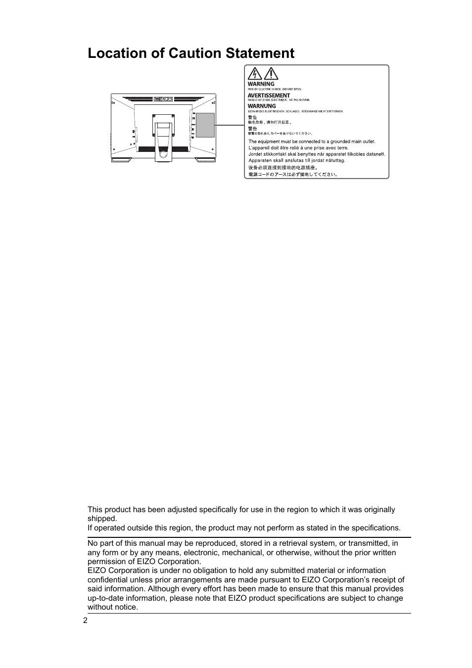 Location of caution statement | Eizo DuraVision FDF2382WT-A 23" Multi-Touch Display (Black) User Manual | Page 2 / 43