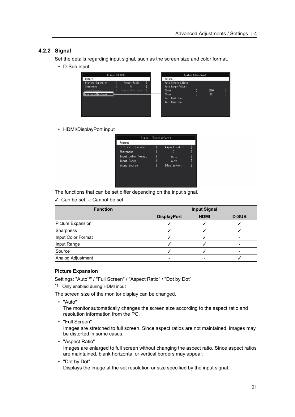 2 signal, Signal, Picture expansion | Eizo DuraVision FDF2382WT-A 23" Multi-Touch Display (Black) User Manual | Page 21 / 43