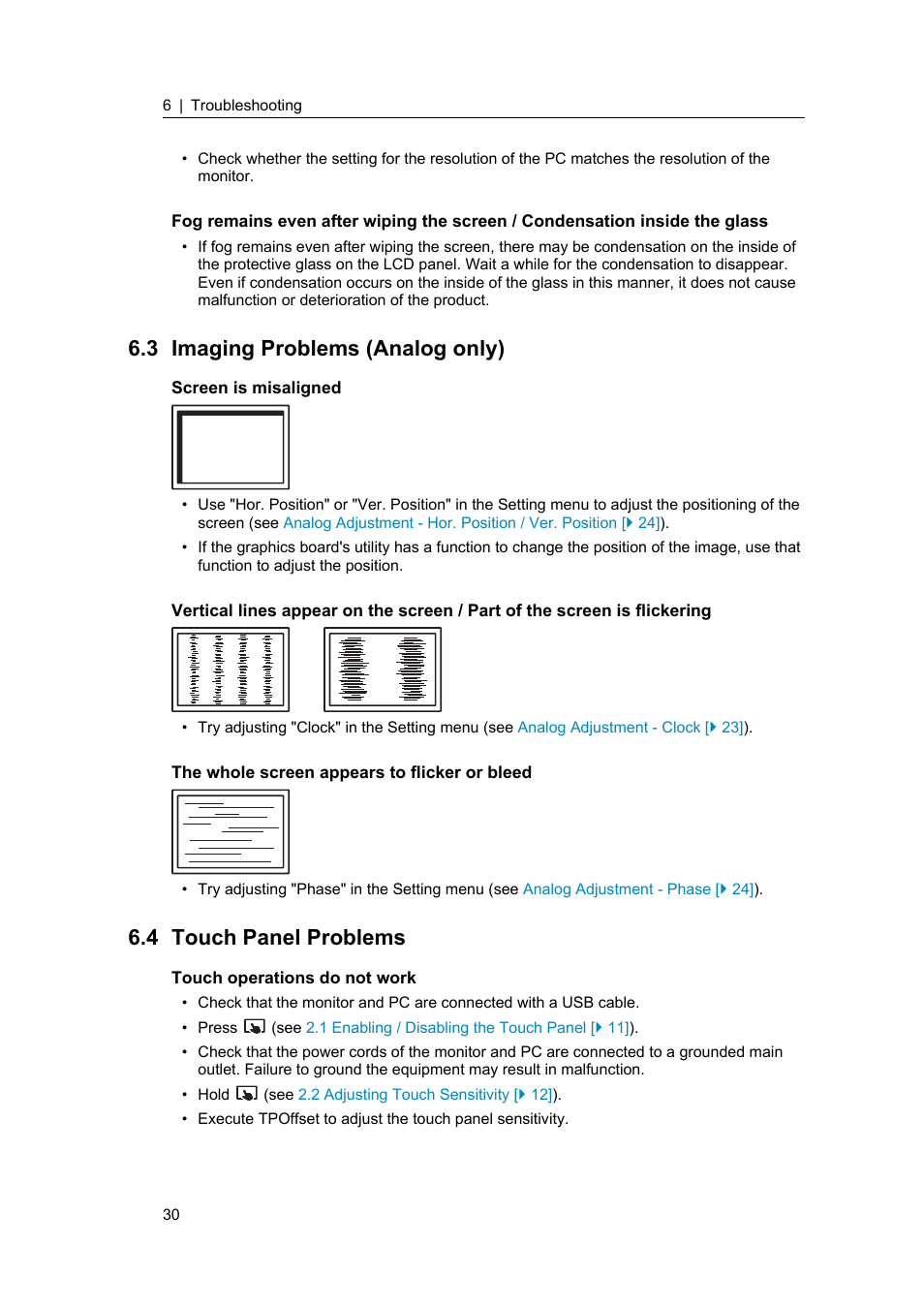 3 imaging problems (analog only), 4 touch panel problems, Imaging problems (analog only) | Touch panel problems | Eizo DuraVision FDF2382WT-A 23" Multi-Touch Display (Black) User Manual | Page 30 / 43