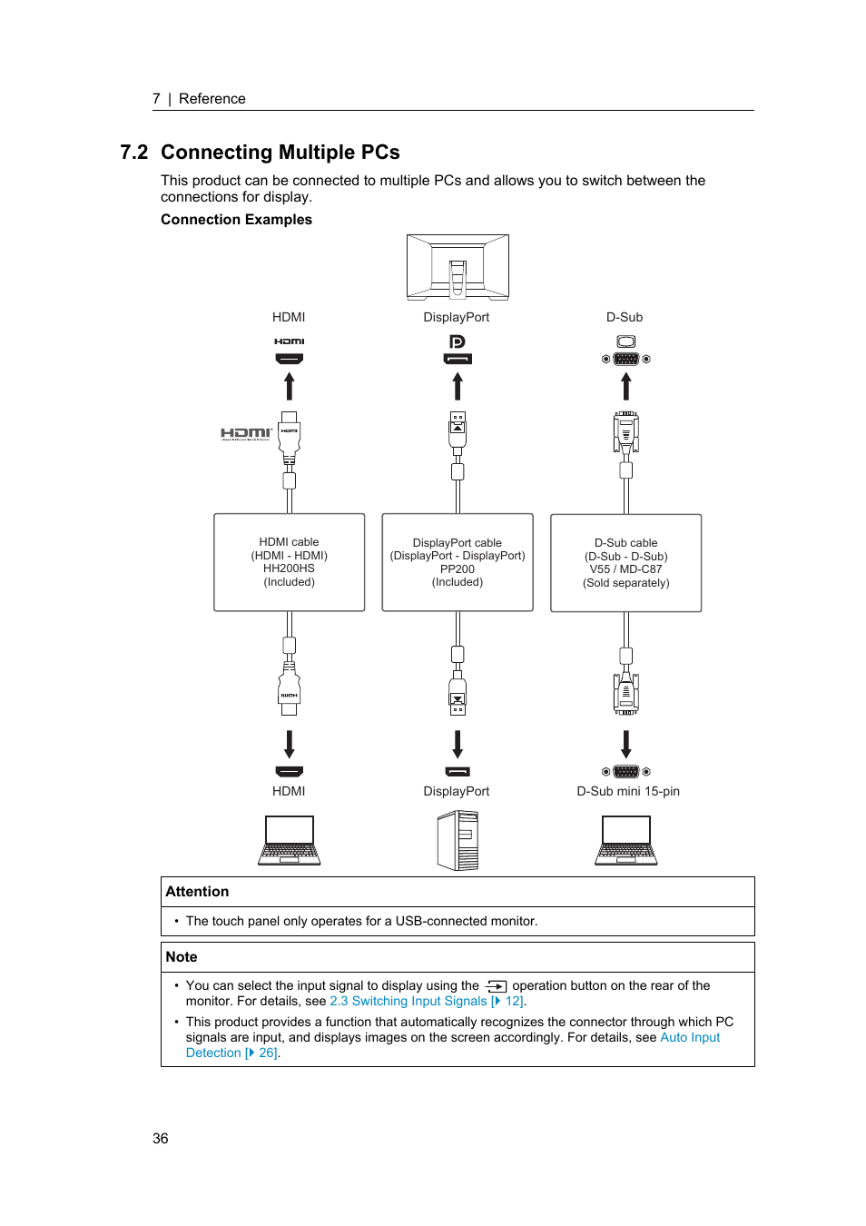 2 connecting multiple pcs, Connecting multiple pcs | Eizo DuraVision FDF2382WT-A 23" Multi-Touch Display (Black) User Manual | Page 36 / 43