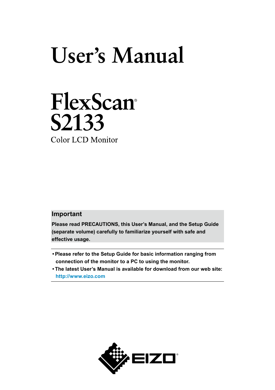 Eizo Flexscan S2133 21.3" 4:3 IPS Monitor User Manual | 62 pages