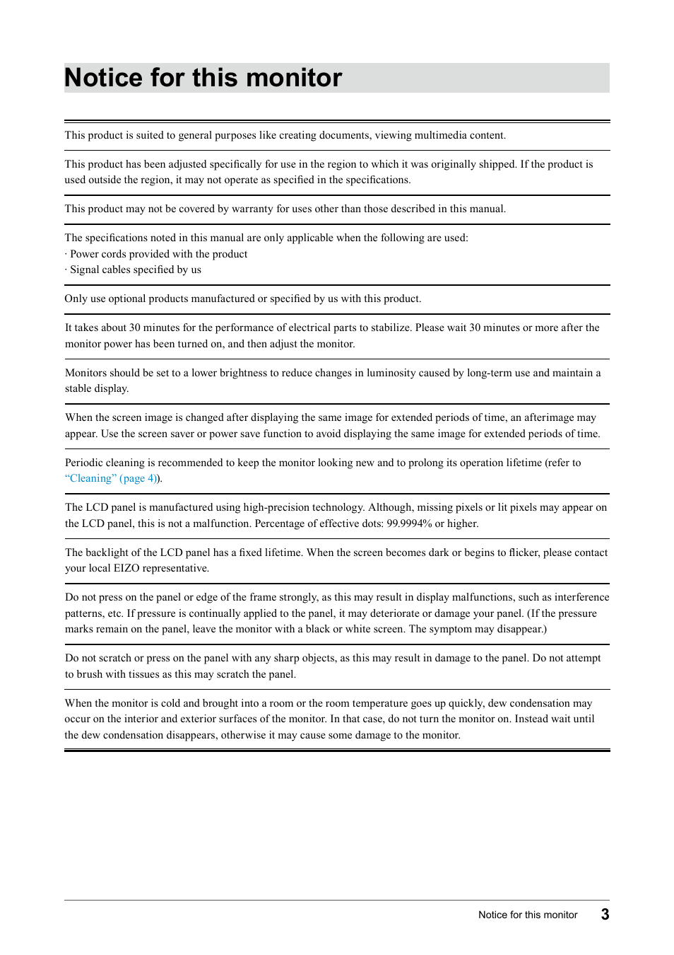 Notice for this monitor | Eizo Flexscan S2133 21.3" 4:3 IPS Monitor User Manual | Page 3 / 62