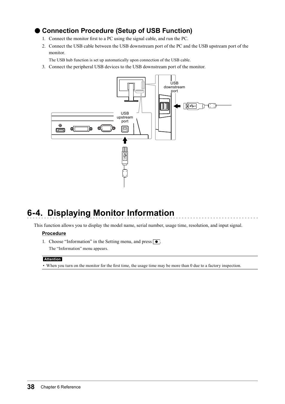 Connection procedure (setup of usb function), 4. displaying monitor information, Connection﻿procedure﻿(setup﻿of﻿usb﻿ function) | 4.﻿displaying﻿monitor﻿information | Eizo Flexscan S2133 21.3" 4:3 IPS Monitor User Manual | Page 38 / 62