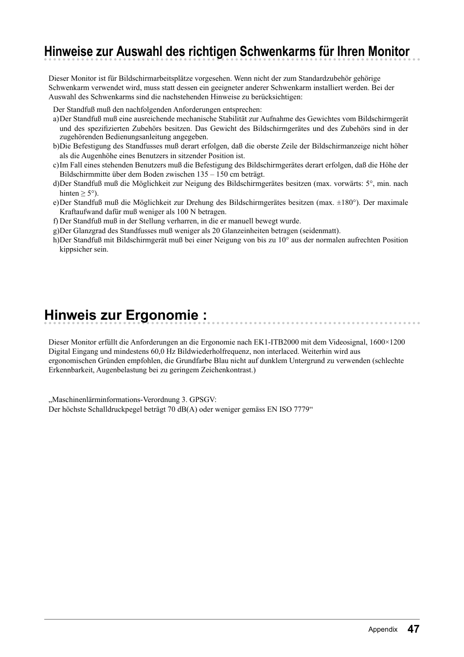 Hinweis zur ergonomie | Eizo Flexscan S2133 21.3" 4:3 IPS Monitor User Manual | Page 47 / 62