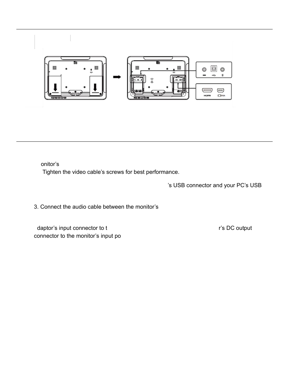 Connector panel & interfaces, Touchmonitor connections | Elo TouchSystems M-Series 2002L 19.5" LCD Touchscreen Monitor User Manual | Page 7 / 24