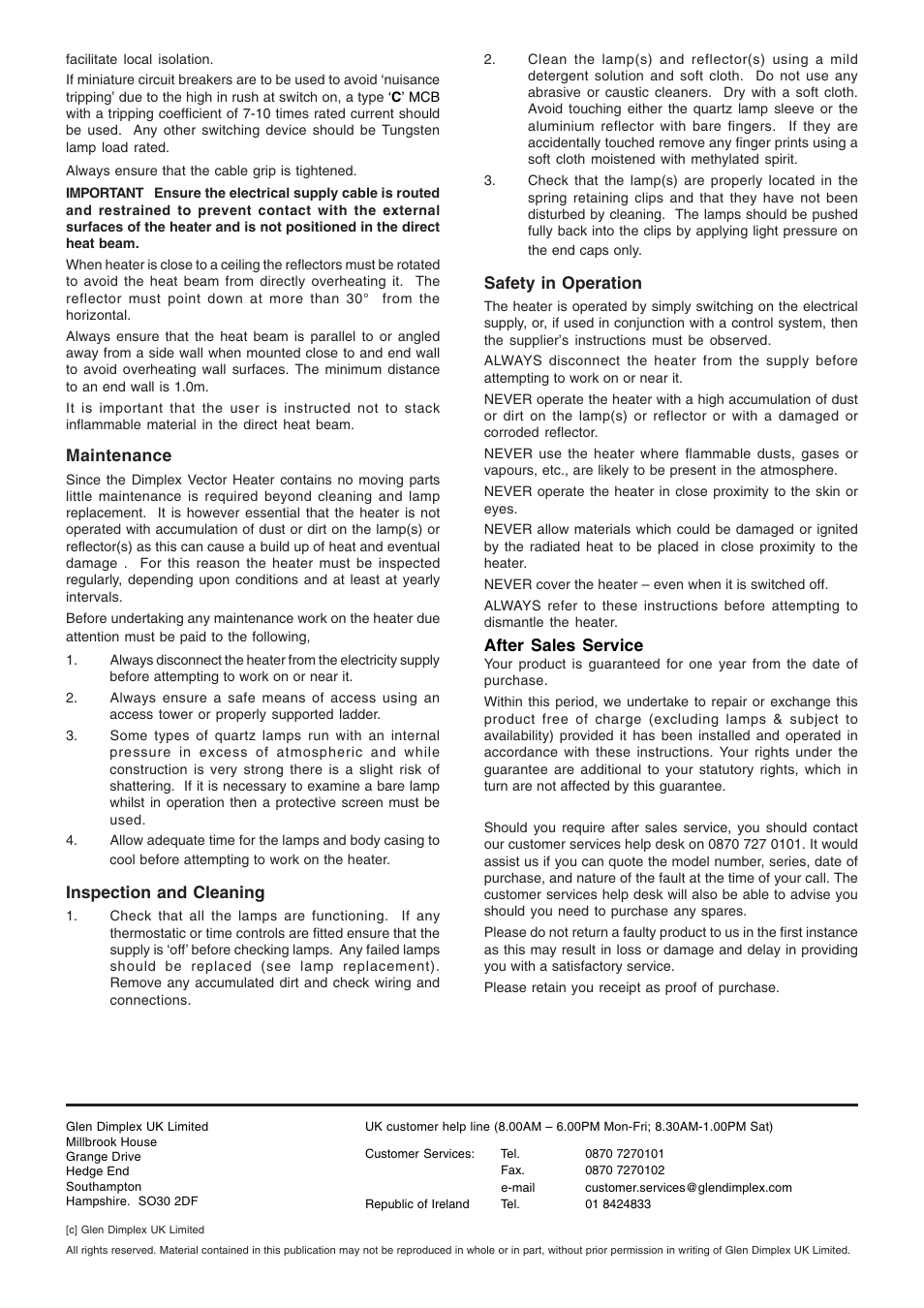 Dimplex VR20RP User Manual | Page 4 / 4