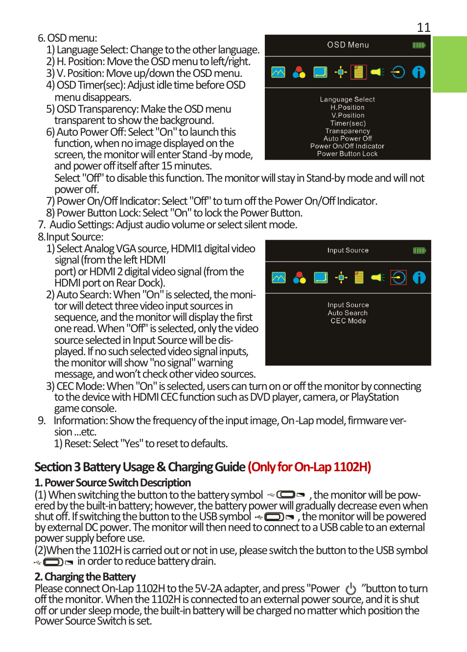 GeChic On-Lap 1102E 11.6" 16:9 Portable IPS Monitor User Manual | Page 17 / 44