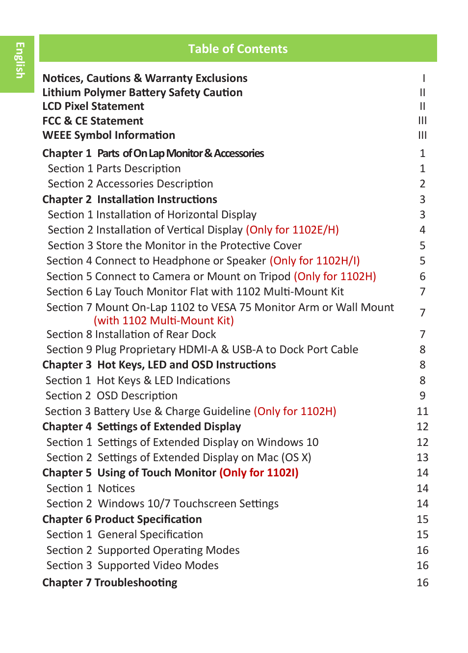 GeChic On-Lap 1102E 11.6" 16:9 Portable IPS Monitor User Manual | Page 2 / 44