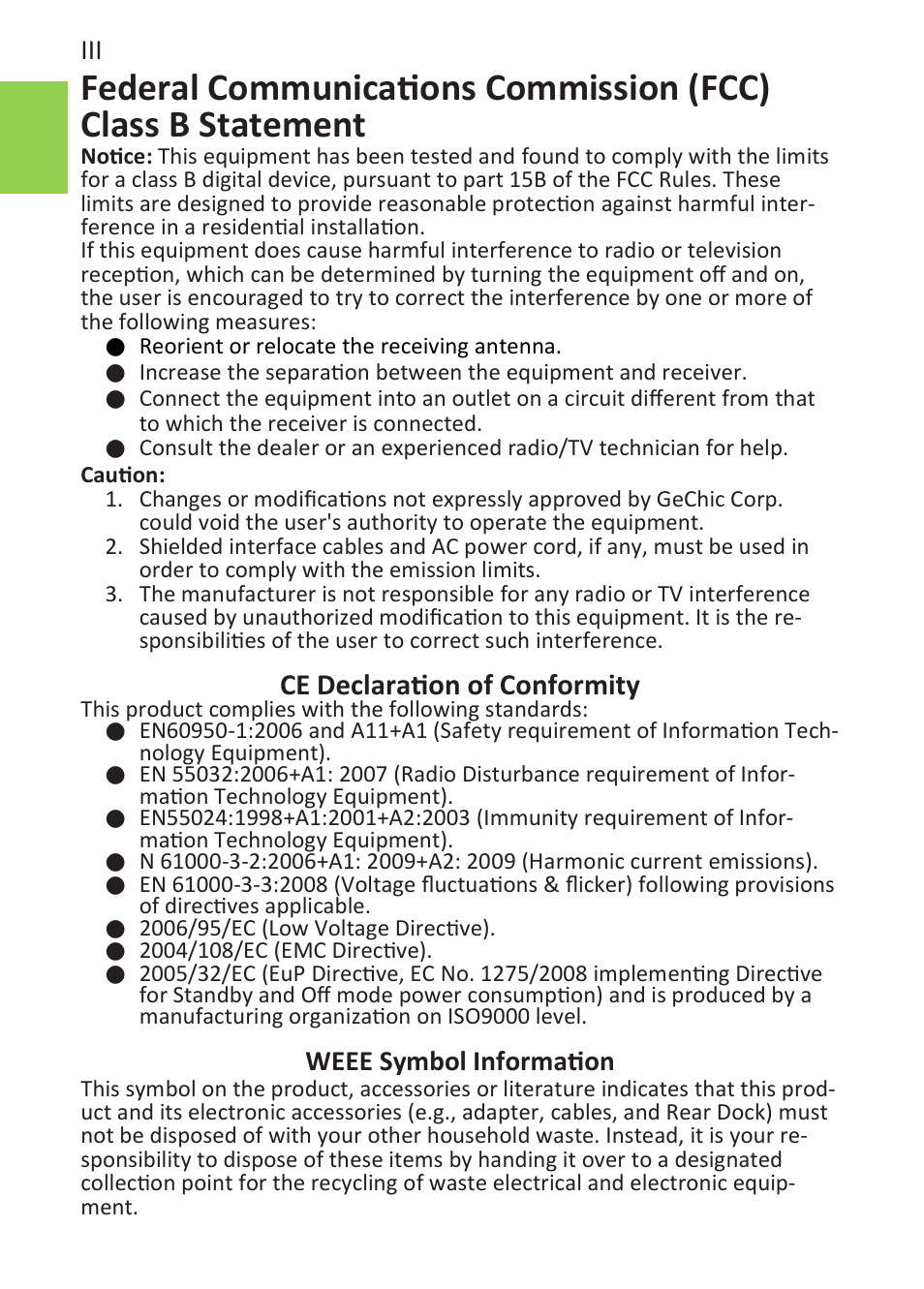 Ce declaration of conformity, Weee symbol information | GeChic On-Lap 1102E 11.6" 16:9 Portable IPS Monitor User Manual | Page 6 / 44