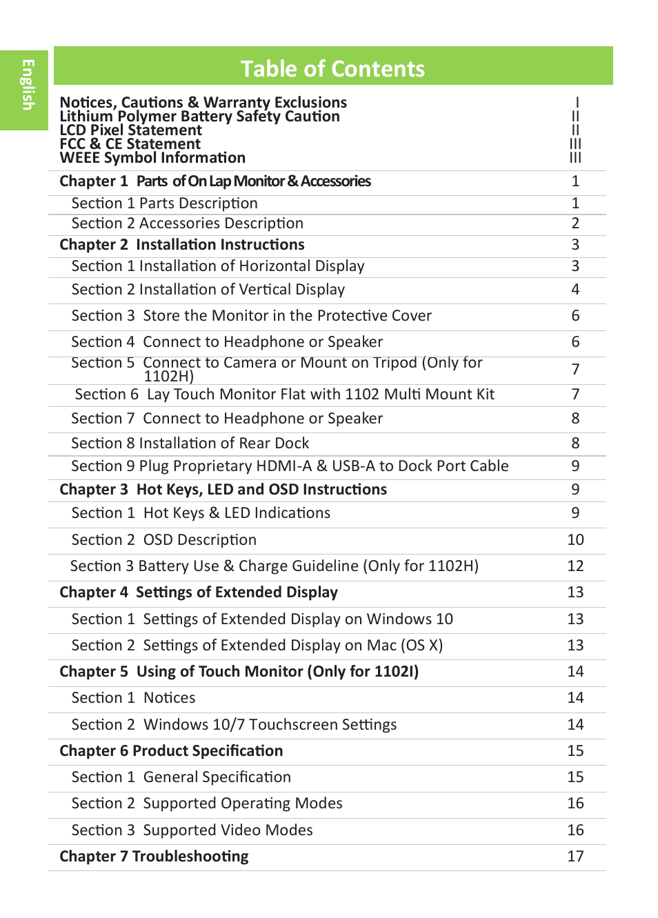 GeChic 1102I 11.6" 16:9 Portable Touchscreen LCD Monitor User Manual | Page 2 / 44