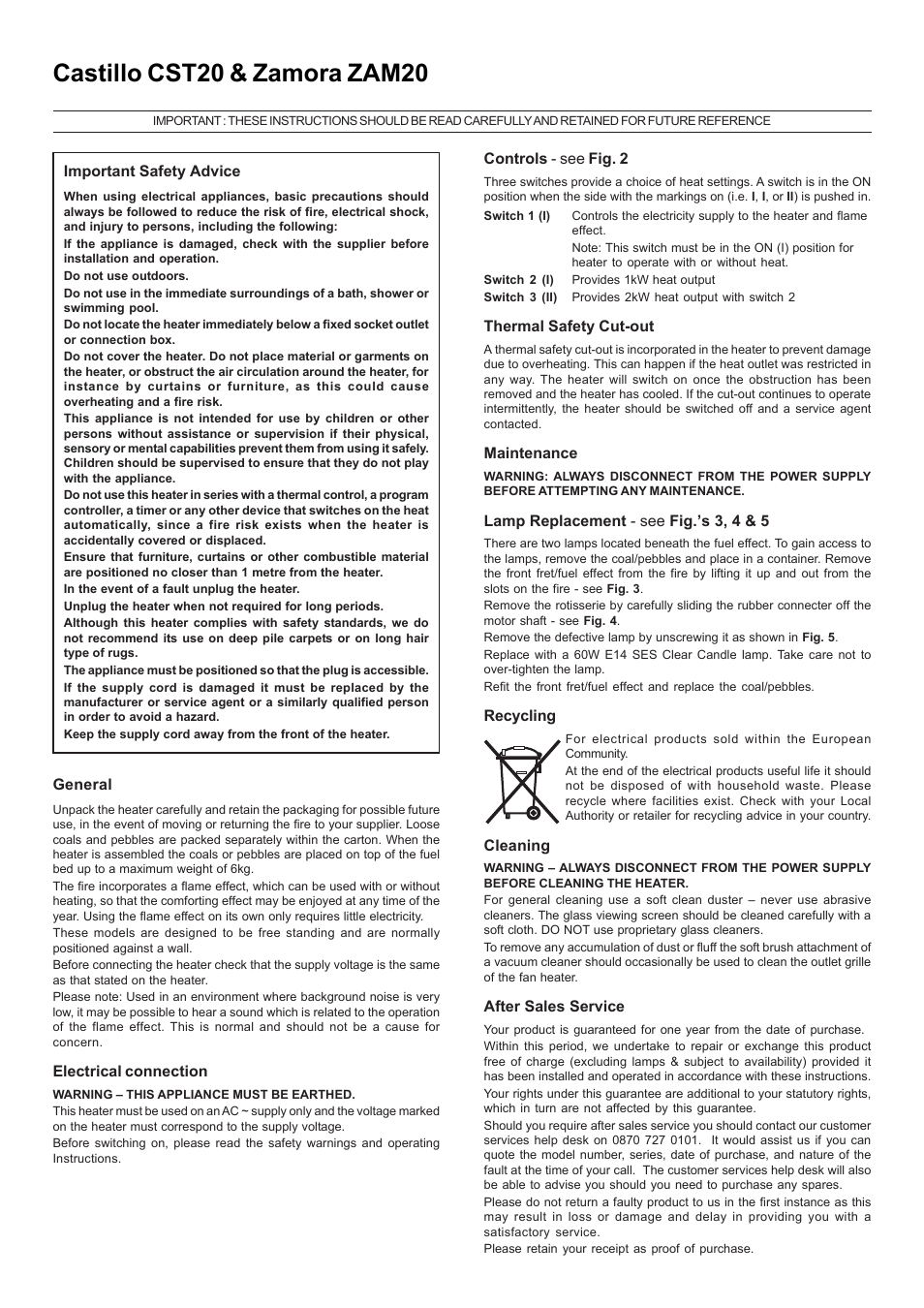 Castillo cst20 & zamora zam20 | Dimplex ZAMORA ZAM20 User Manual | Page 3 / 4