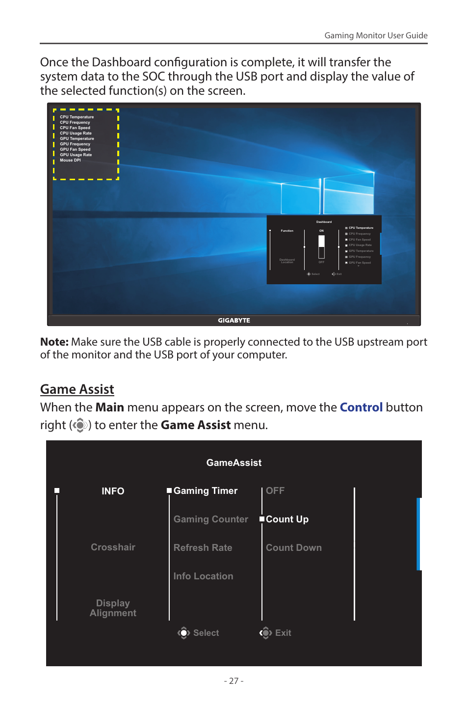 Game assist | GIGABYTE G32QC A 31.5" 1440p HDR 165 Hz Curved Gaming Monitor User Manual | Page 27 / 42