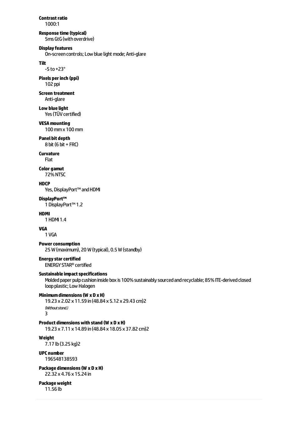 HP P22 G5 21.5" Monitor User Manual | Page 2 / 8