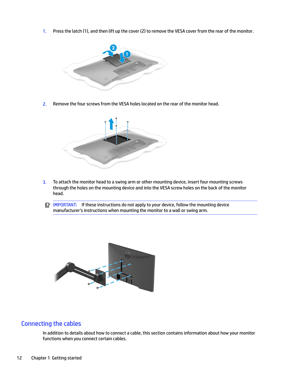 Connecting the cables | HP P22 G5 21.5" Monitor User Manual | Page 18 / 54