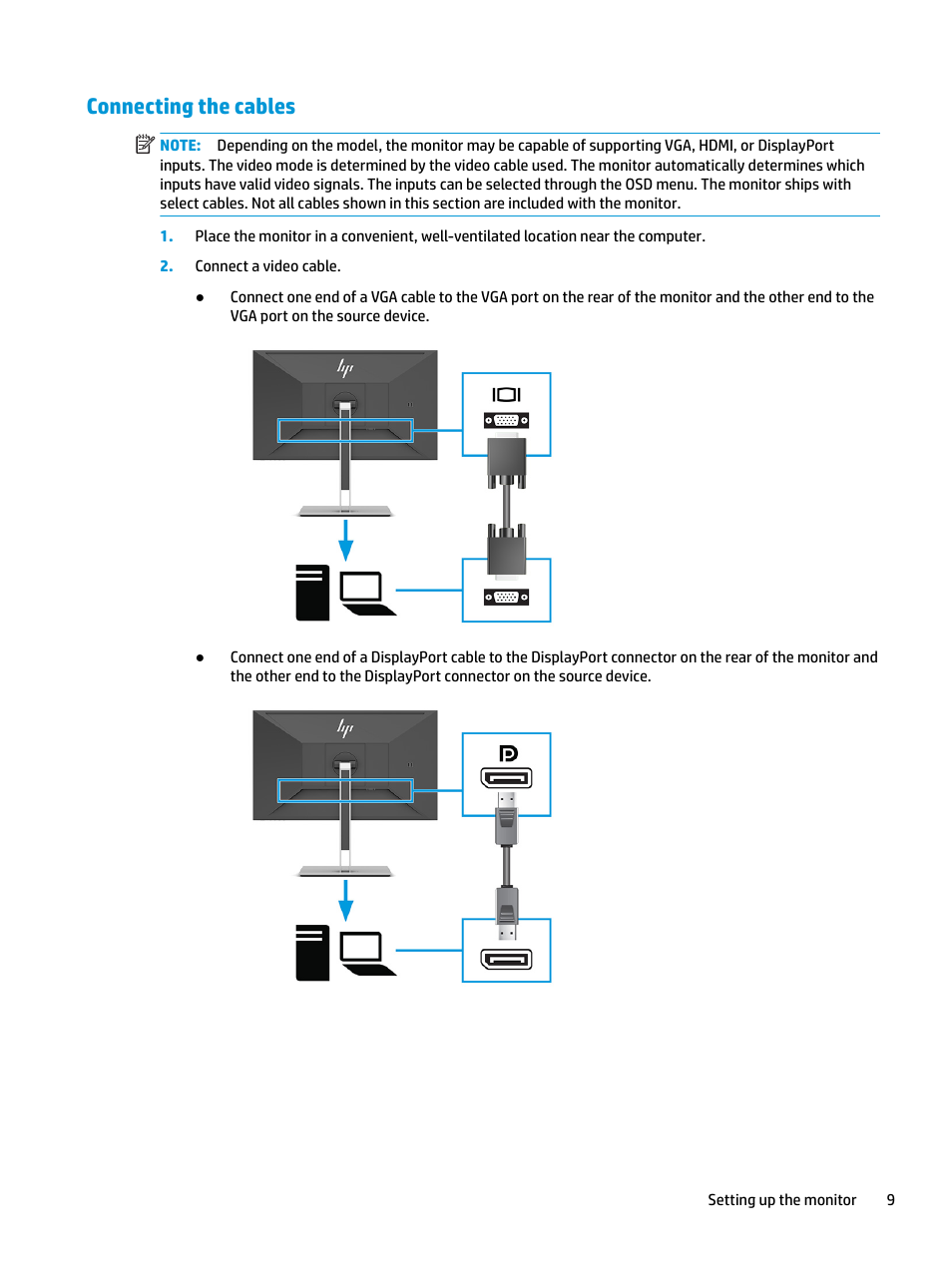 Connecting the cables | HP E27q 27" 16:9 IPS Monitor User Manual | Page 15 / 45