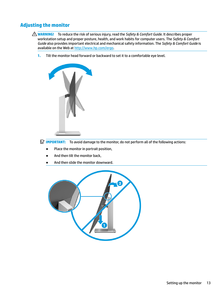 Adjusting the monitor | HP E27q 27" 16:9 IPS Monitor User Manual | Page 19 / 45