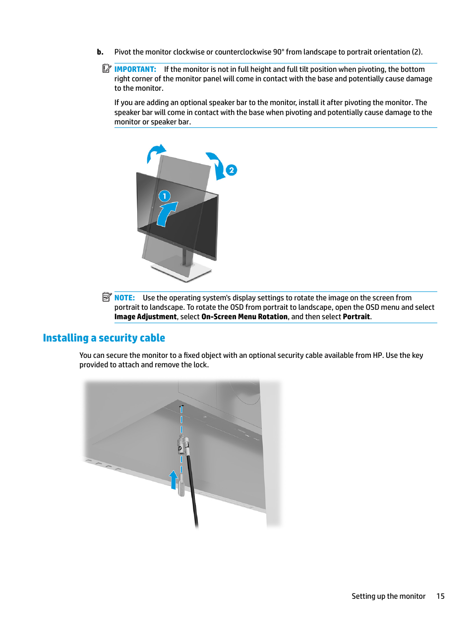 Installing a security cable | HP E27q 27" 16:9 IPS Monitor User Manual | Page 21 / 45