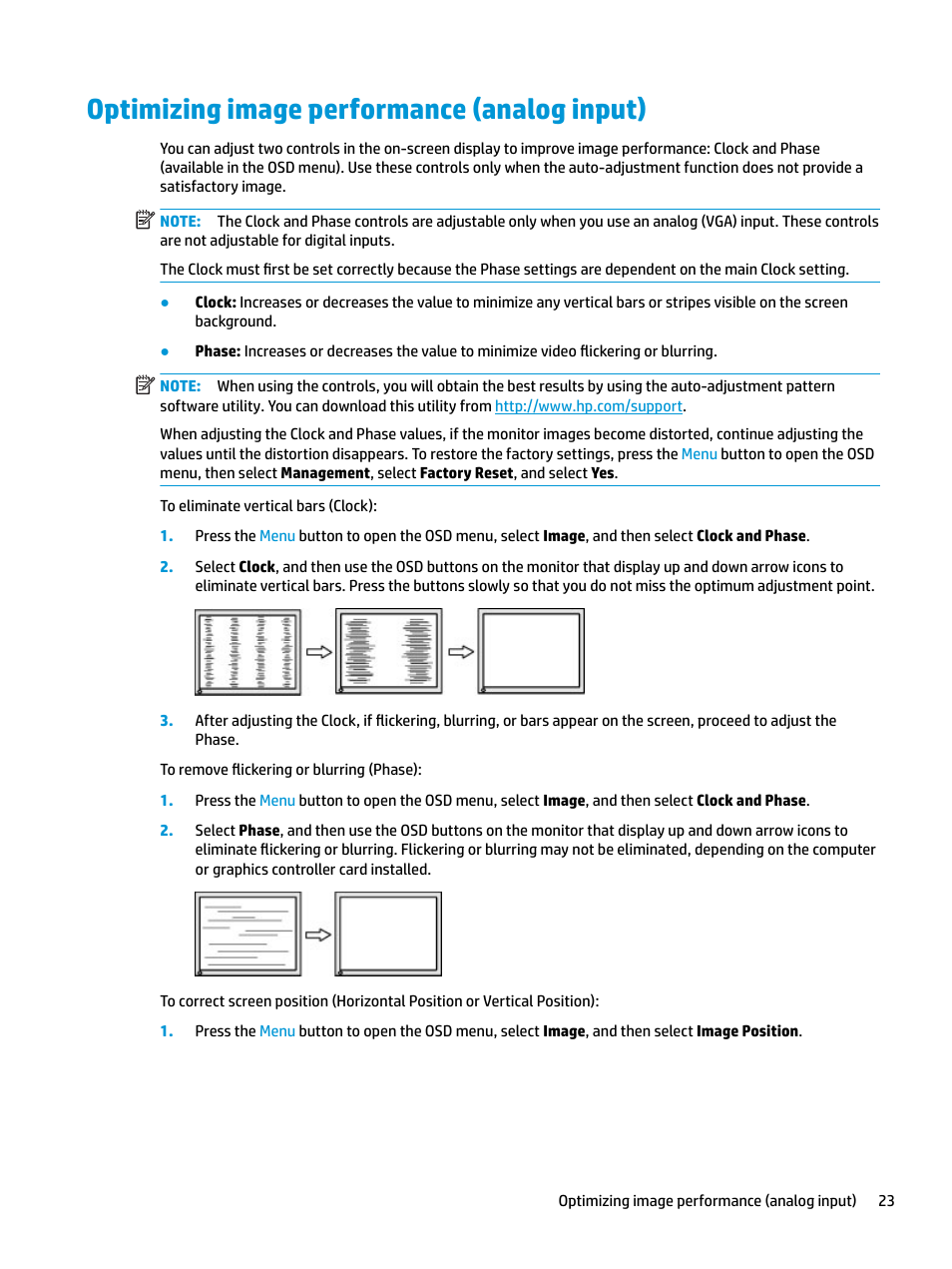 Optimizing image performance (analog input) | HP E27q 27" 16:9 IPS Monitor User Manual | Page 29 / 45