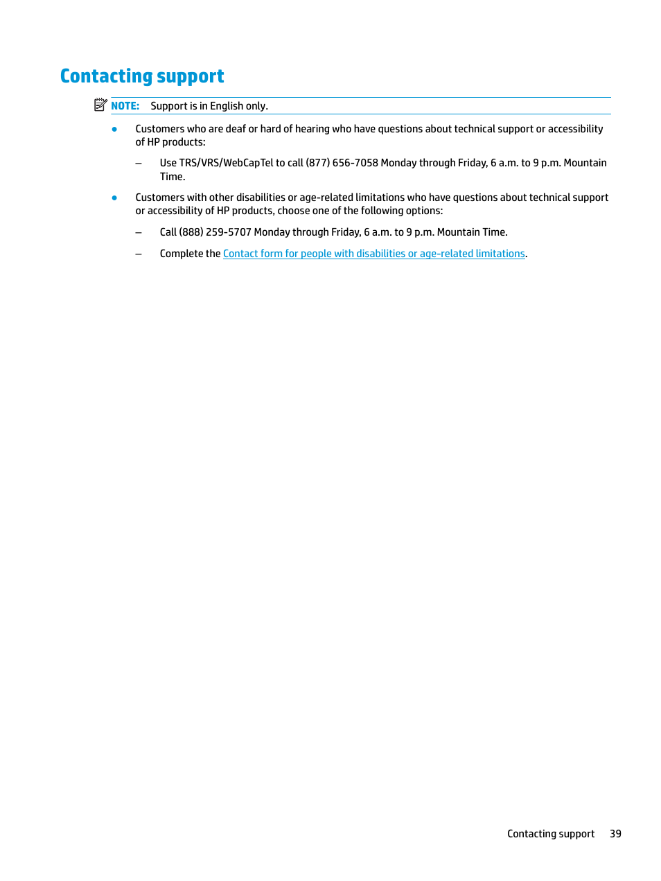 Contacting support | HP E27q 27" 16:9 IPS Monitor User Manual | Page 45 / 45